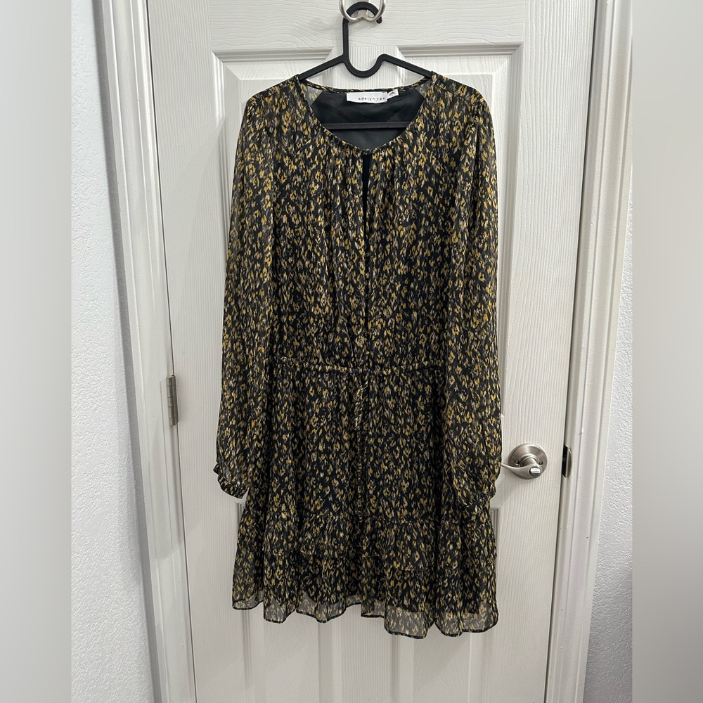 Black and gold Adeline Rae mini dress with long sleeves